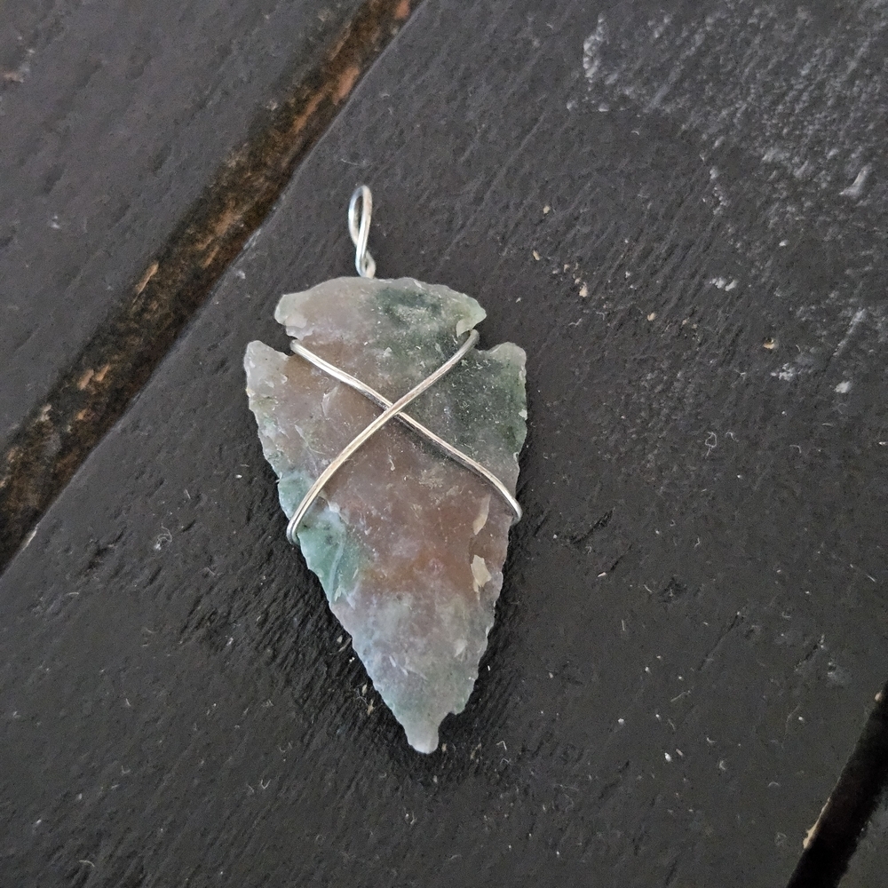 Silver Wire Wrapped Arrowhead Stone Pendant for Necklace Jewelry Men's Women's